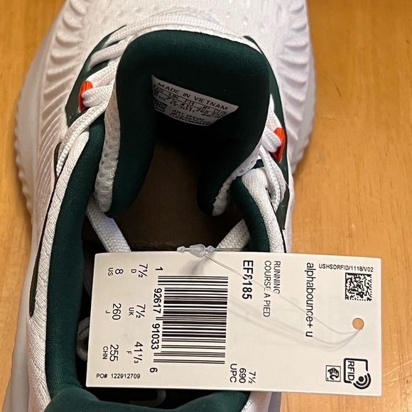 Alphabounce adidas U Miami Hurricanes running shoes size US Womens 8 Mens 6.5 - Picture 6 of 6